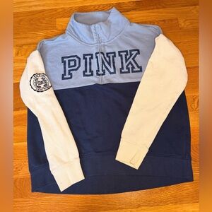 Victoria’s Secret PINK Colorblock Half Zip Pullover Sweatshirt Blue White Size L